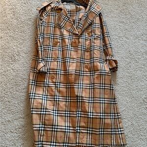 Burberry Beige Checkered Coat with Black and Red Accents NO BELT